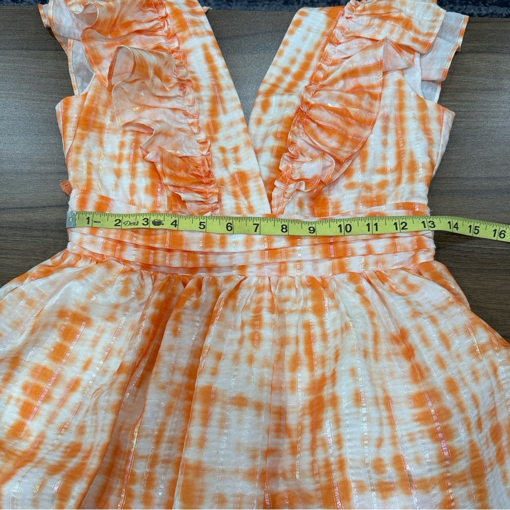 L'ATISTE Print Milty Tired Ruffle Maxi Orange Summer Dress Size S Vacation - Picture 8 of 8